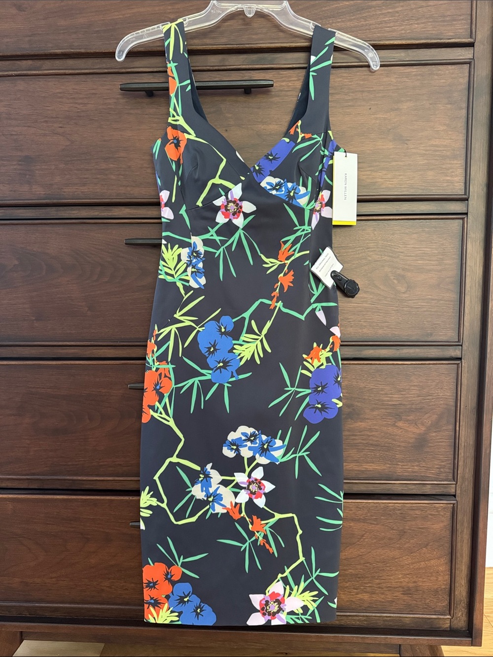Karen Millen Very dark blue Midi Dress with Multicolor Floral Print, 2